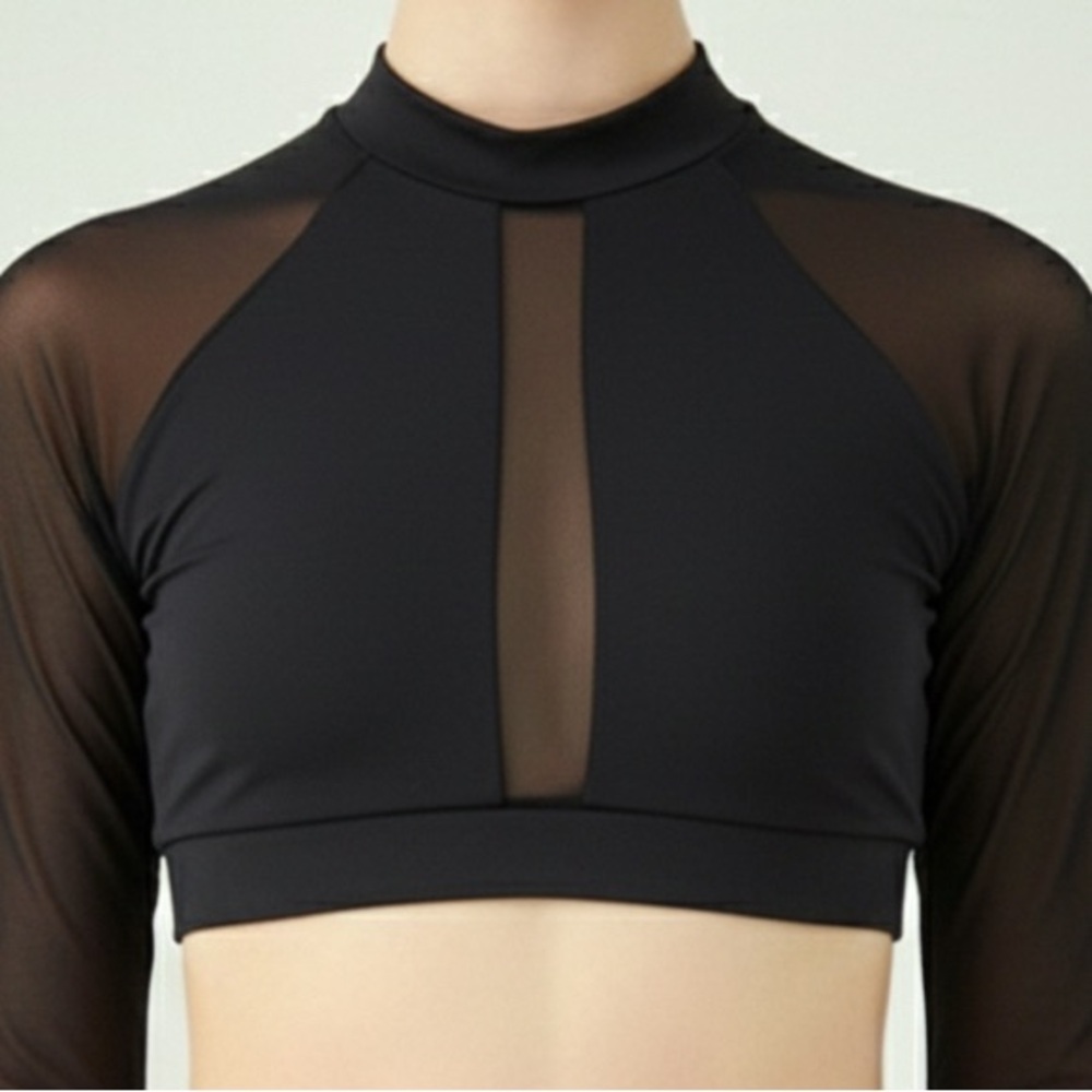 BalTogs High-Waist Mesh Crop Top and Briefs Set Black Dance Dancewear - Picture 3 of 6